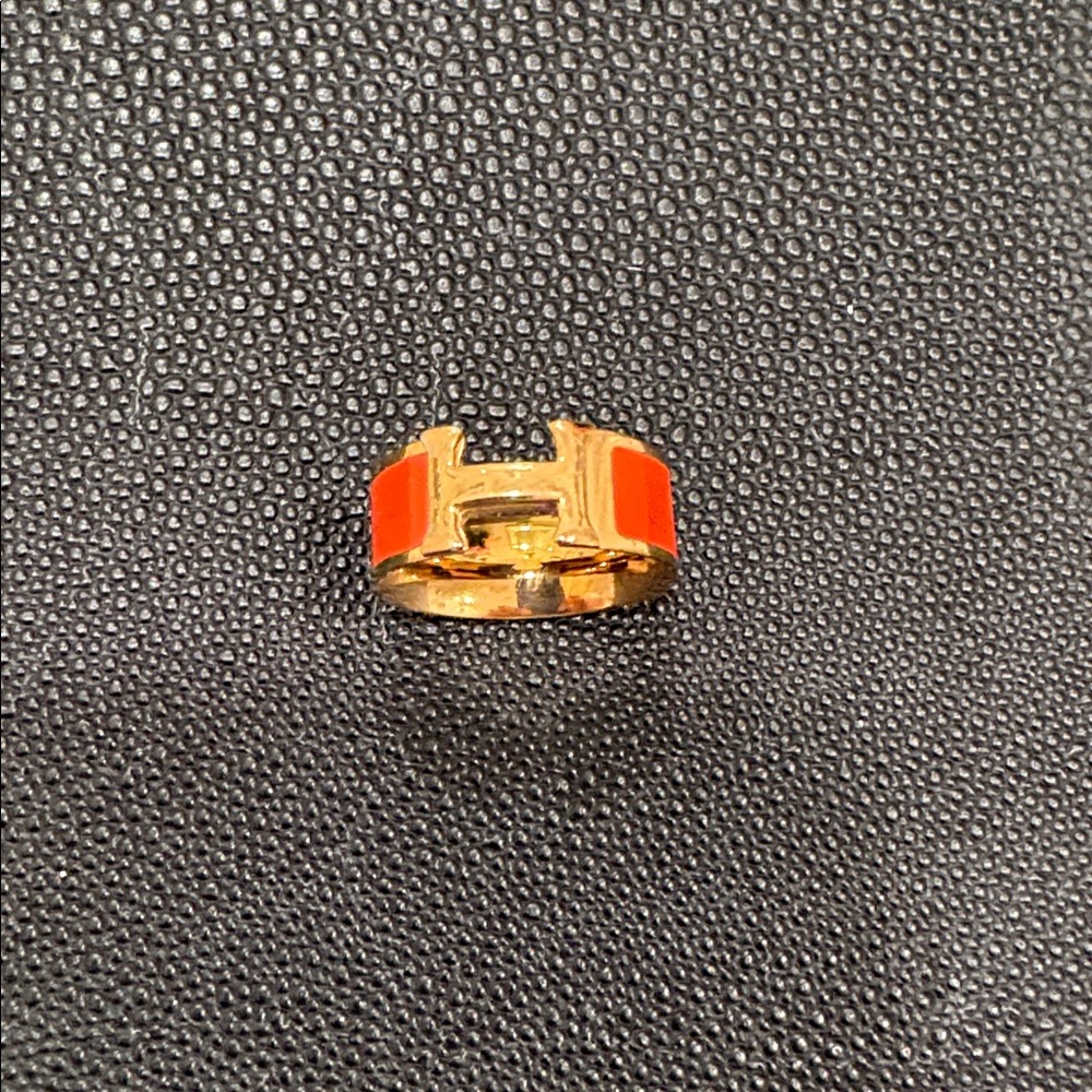 Gold H Orange Enamel Ring